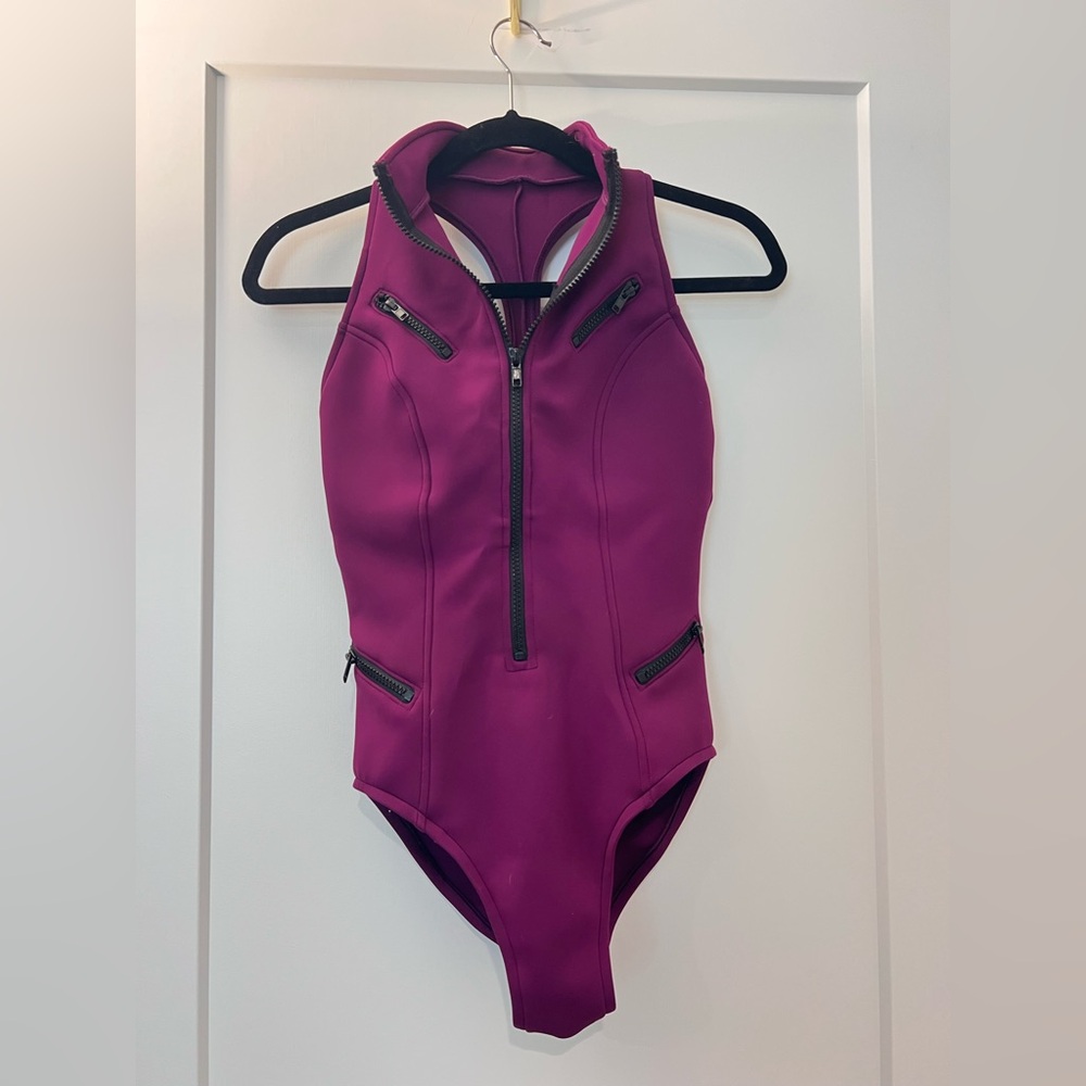 Magenta Zip-Up Sleeveless swimsuit